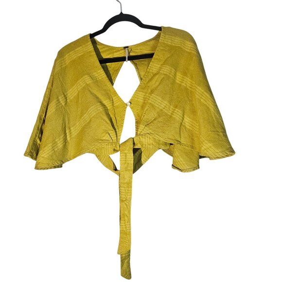 Free People Open Back Crop Linen Top Boho Festival Coastal Core Flutter Sleeve - Picture 10 of 10